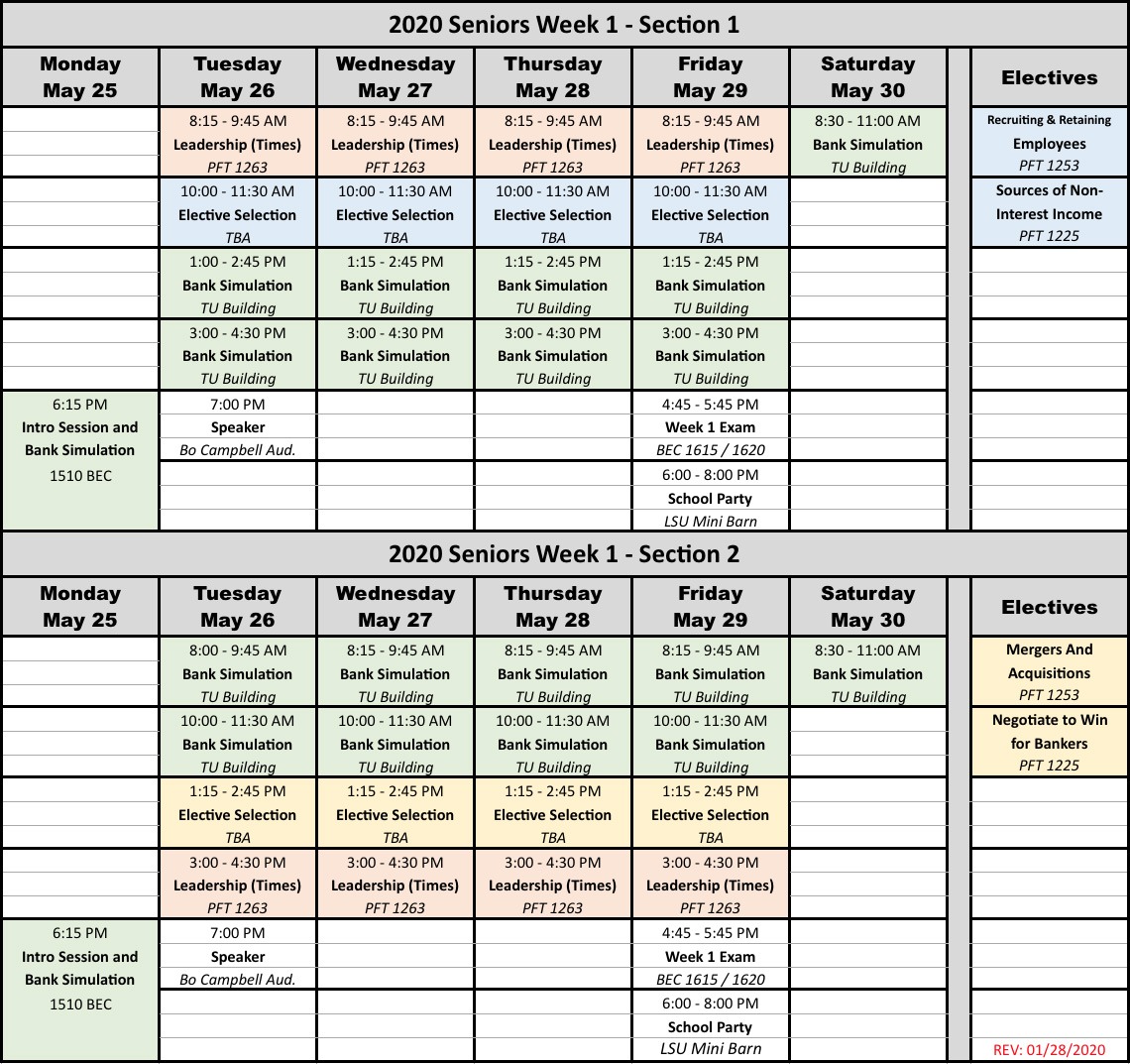 Graduate School of Banking Classes | GSBLSU Class Schedules