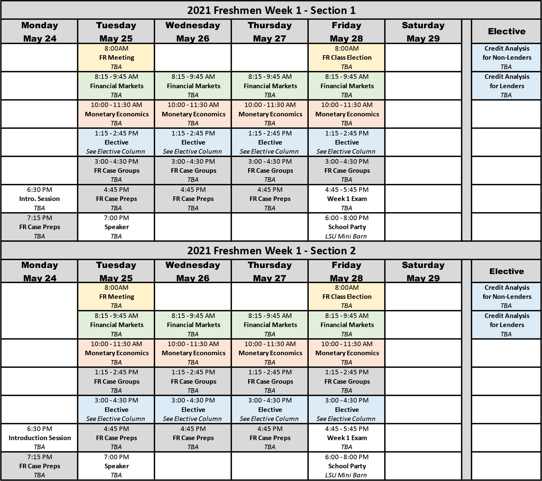 Graduate School of Banking Classes | GSBLSU Class Schedules