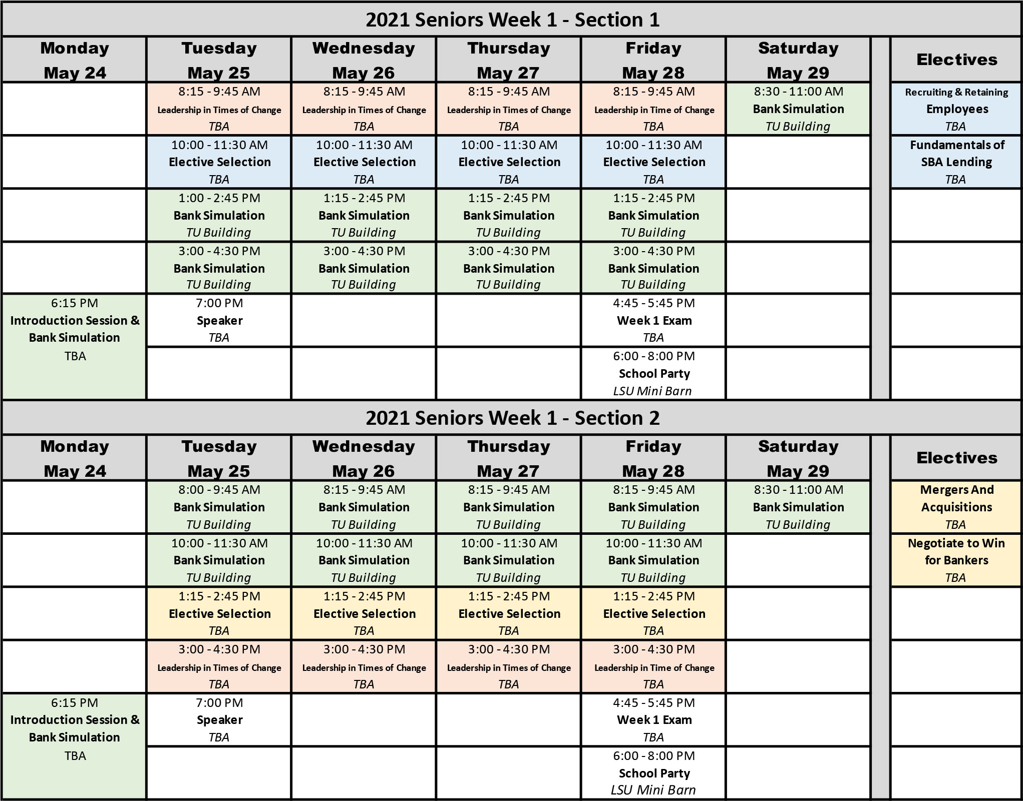 Graduate School of Banking Classes | GSBLSU Class Schedules